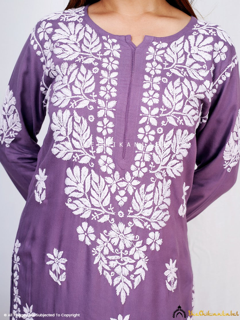 Mauve Binal Rayon Chikankari Straight Kurti