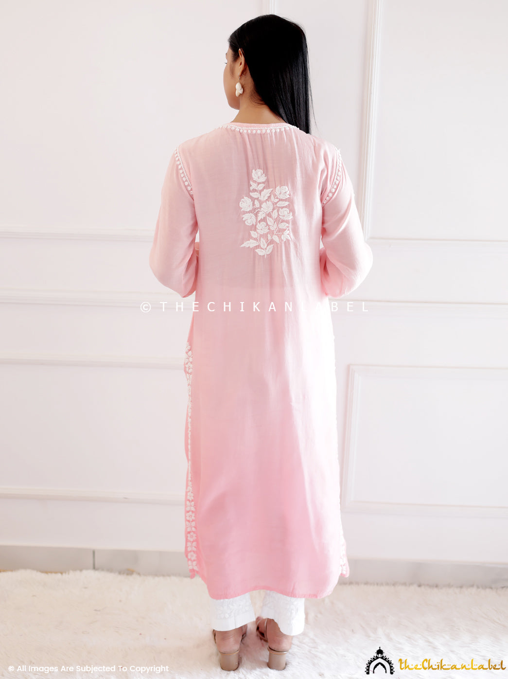 Peach Muslin Chikankari Straight Kurti