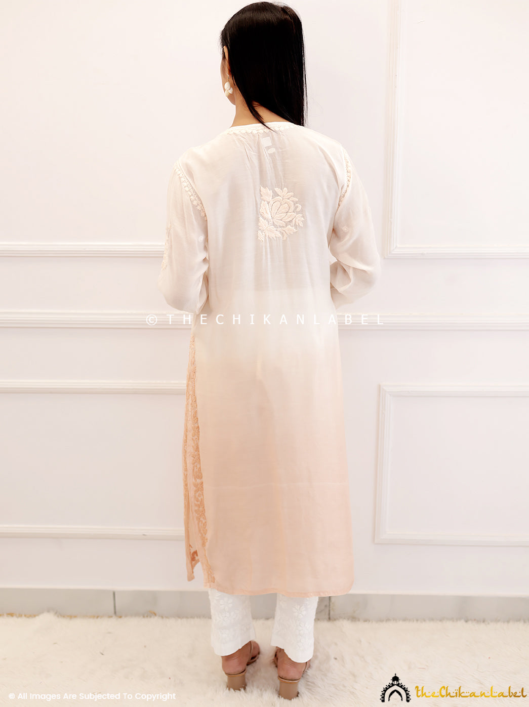 Beige Muslin Chikankari Straight Kurti
