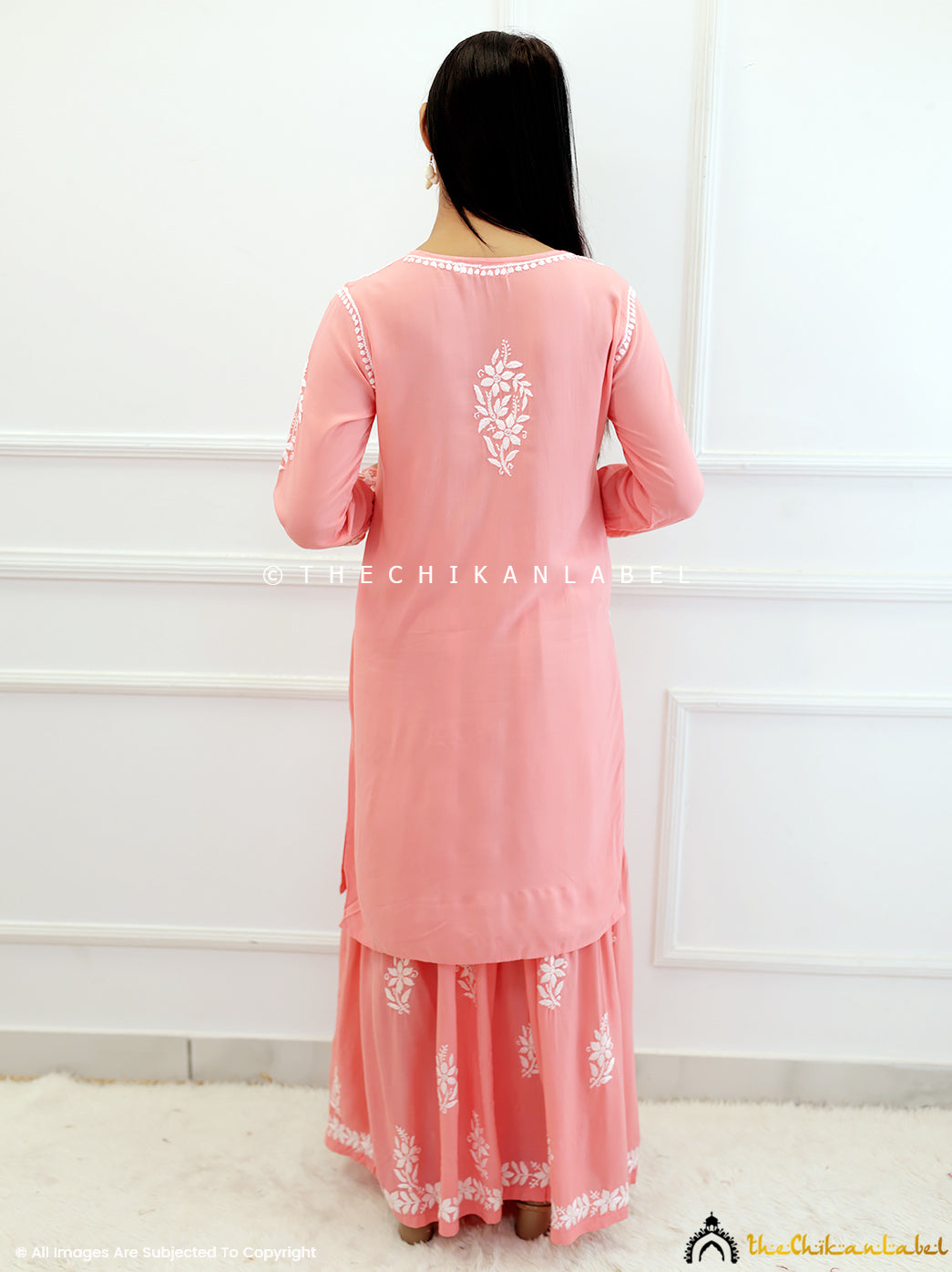 Peach Modal Chikankari Kurta Garara Set