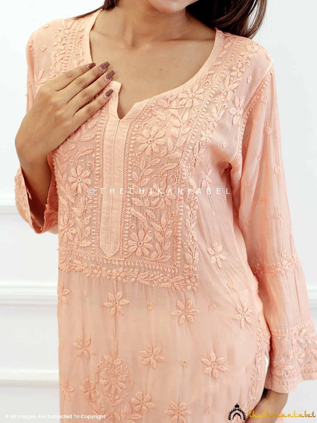 Blush Muslin Chikankari Straight Kurti