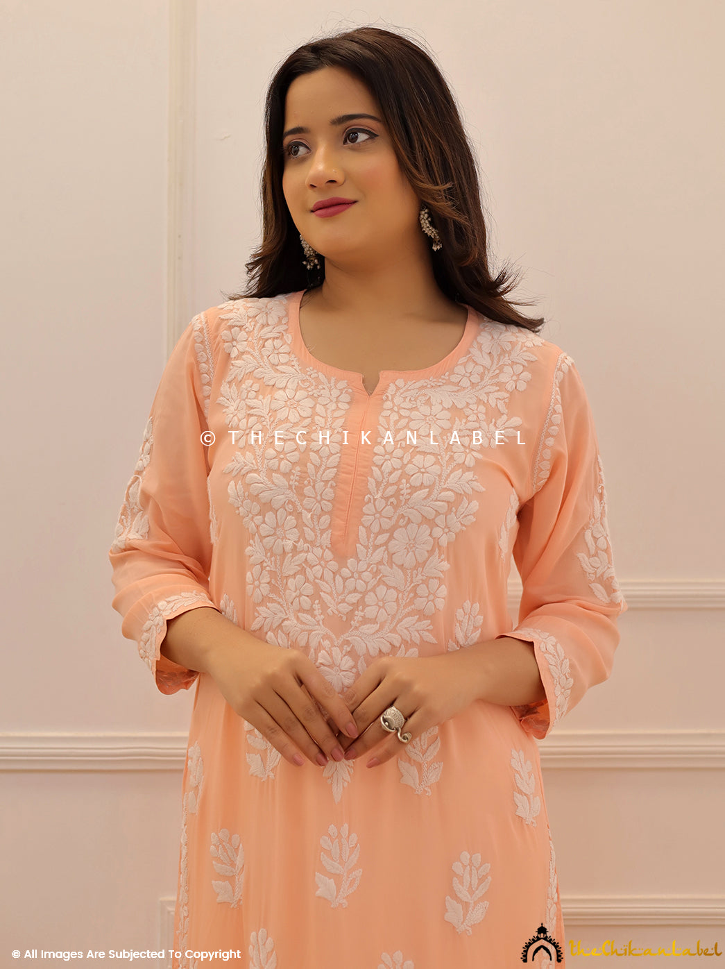 Peach Modal Chikankari Straight Kurti