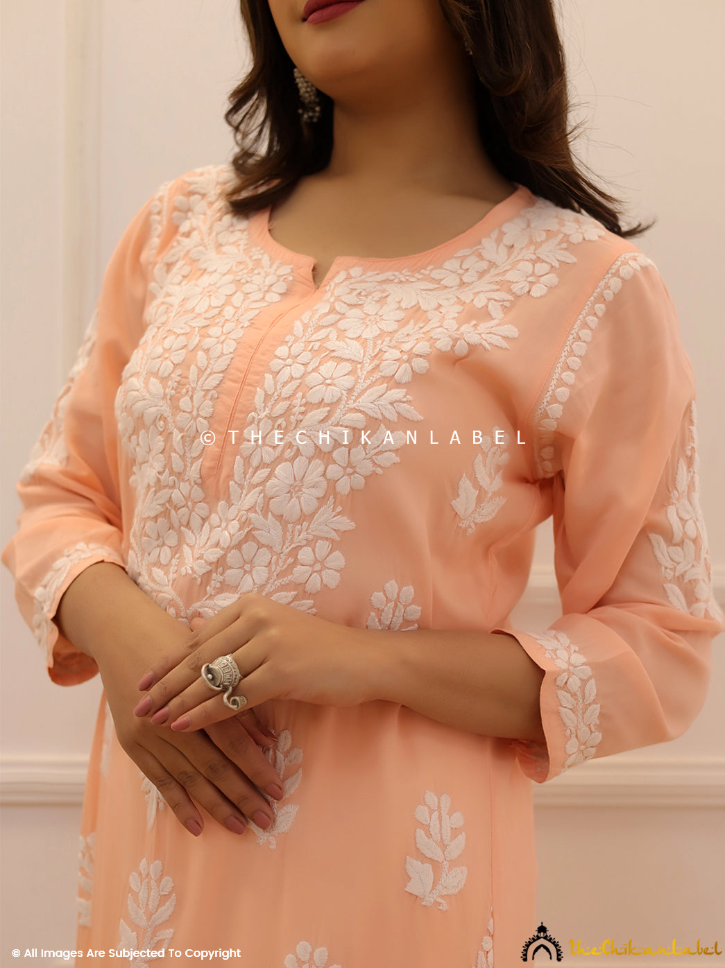 Peach Modal Chikankari Straight Kurti