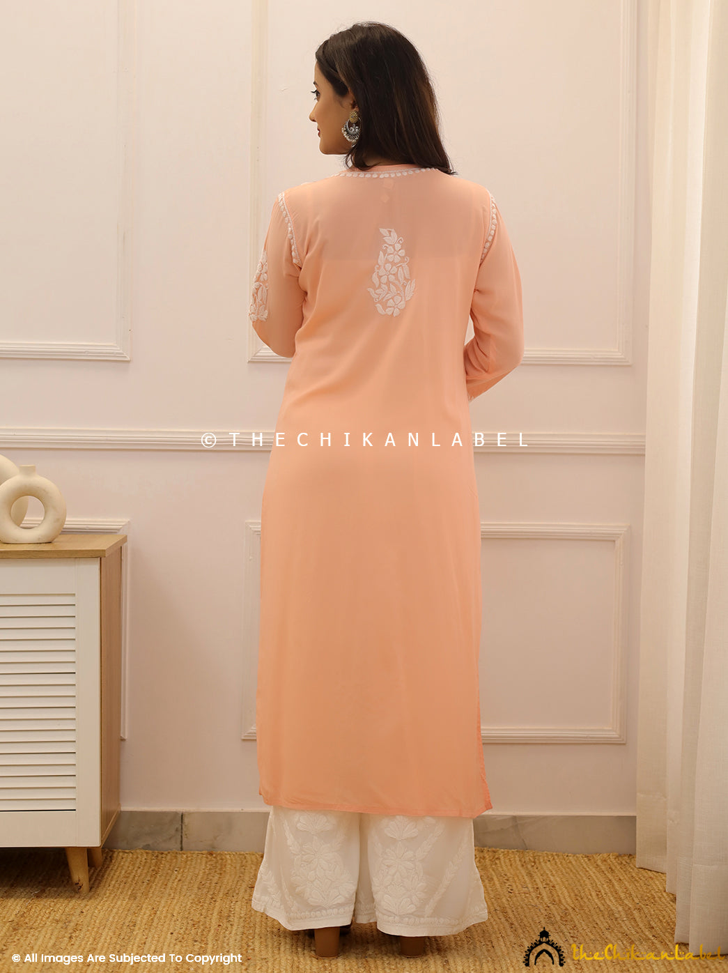 Peach Modal Chikankari Straight Kurti