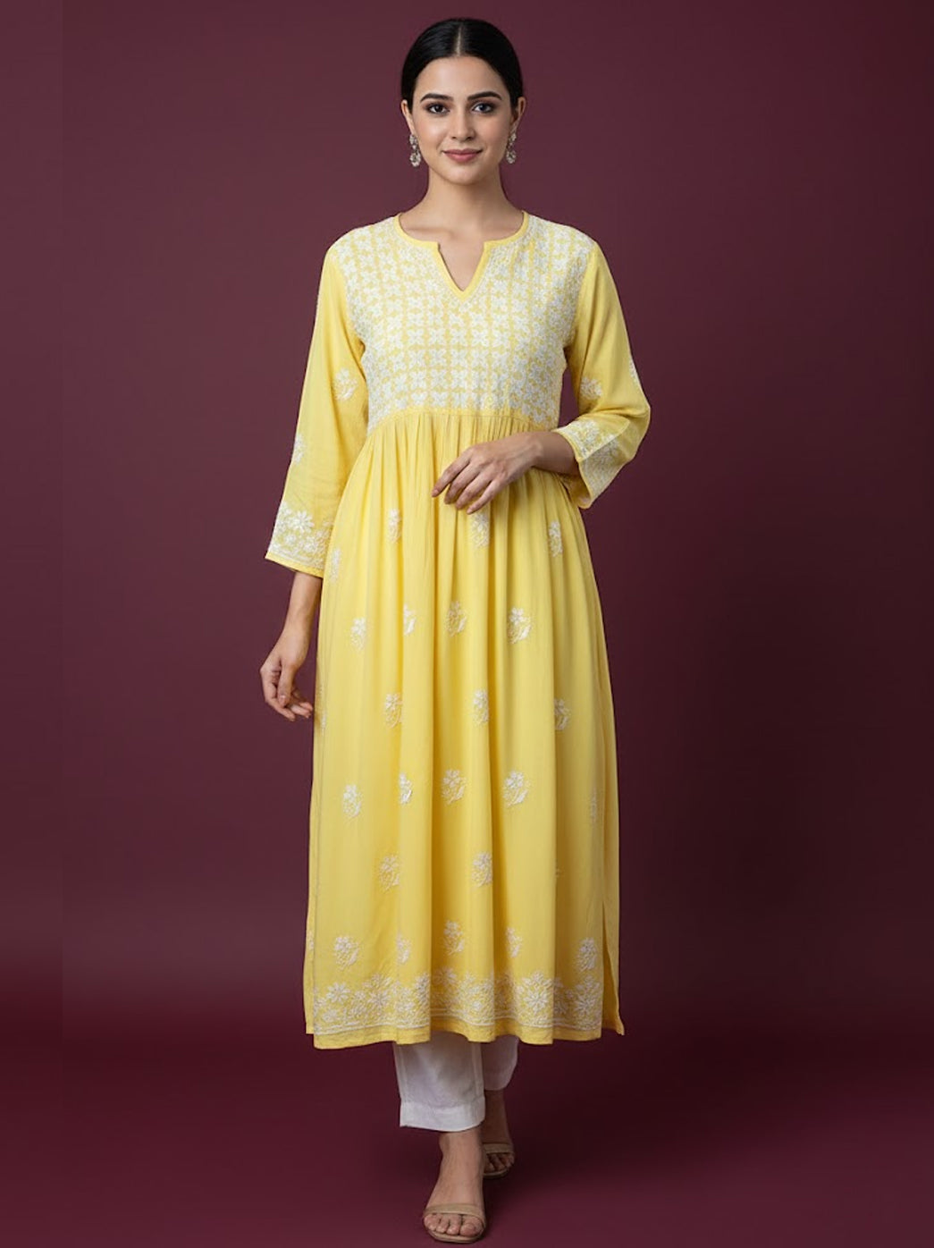 Yellow Modal Chikankari Kurti