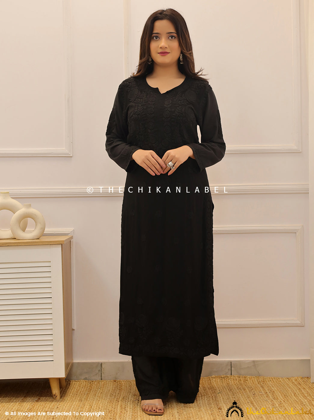 Black Modal Chikankari Kurta Set