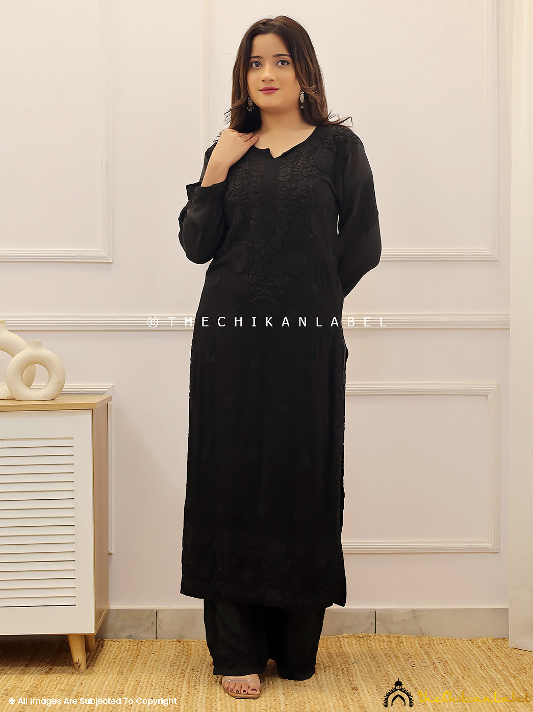 Black Modal Chikankari Kurta Set