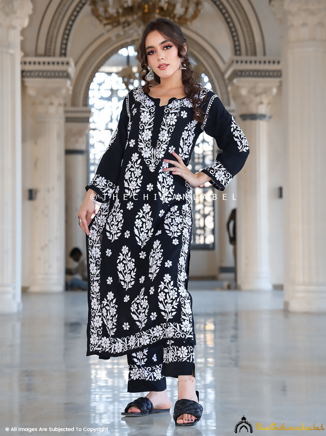 Shia Modal Chikankari Straight Kurta ,Chikankari Straight Kurta in Modal fabric For Woman                              