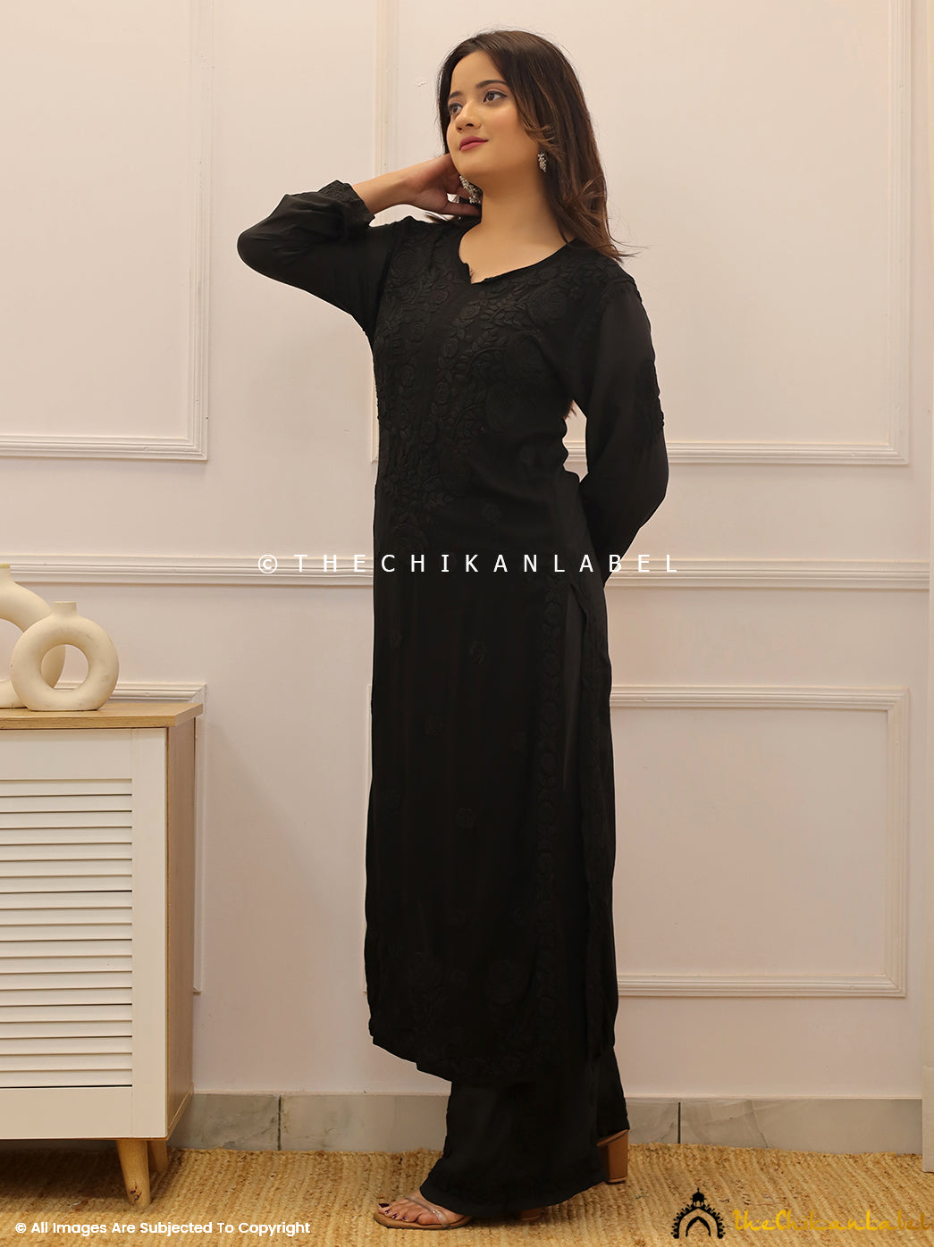 Black Modal Chikankari Kurta Set