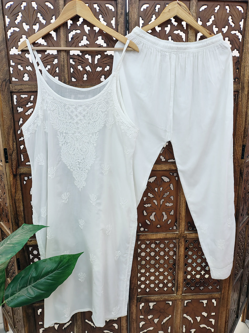 White Cotton Chikankari Strappy Set