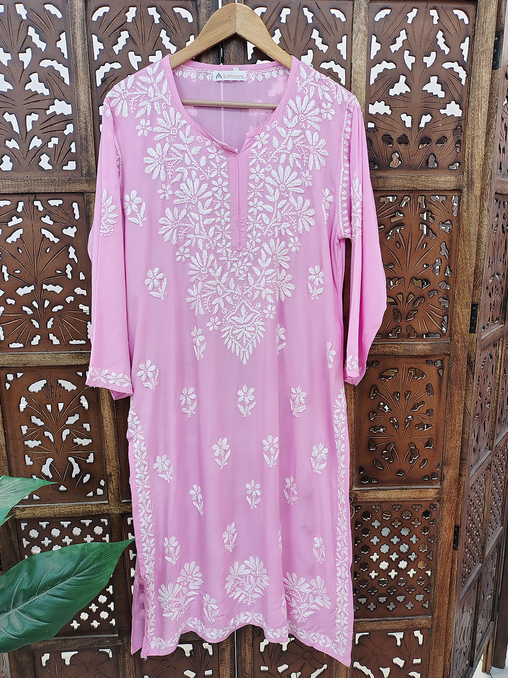 Baby Pink Modal Chikankari Straight Kurti