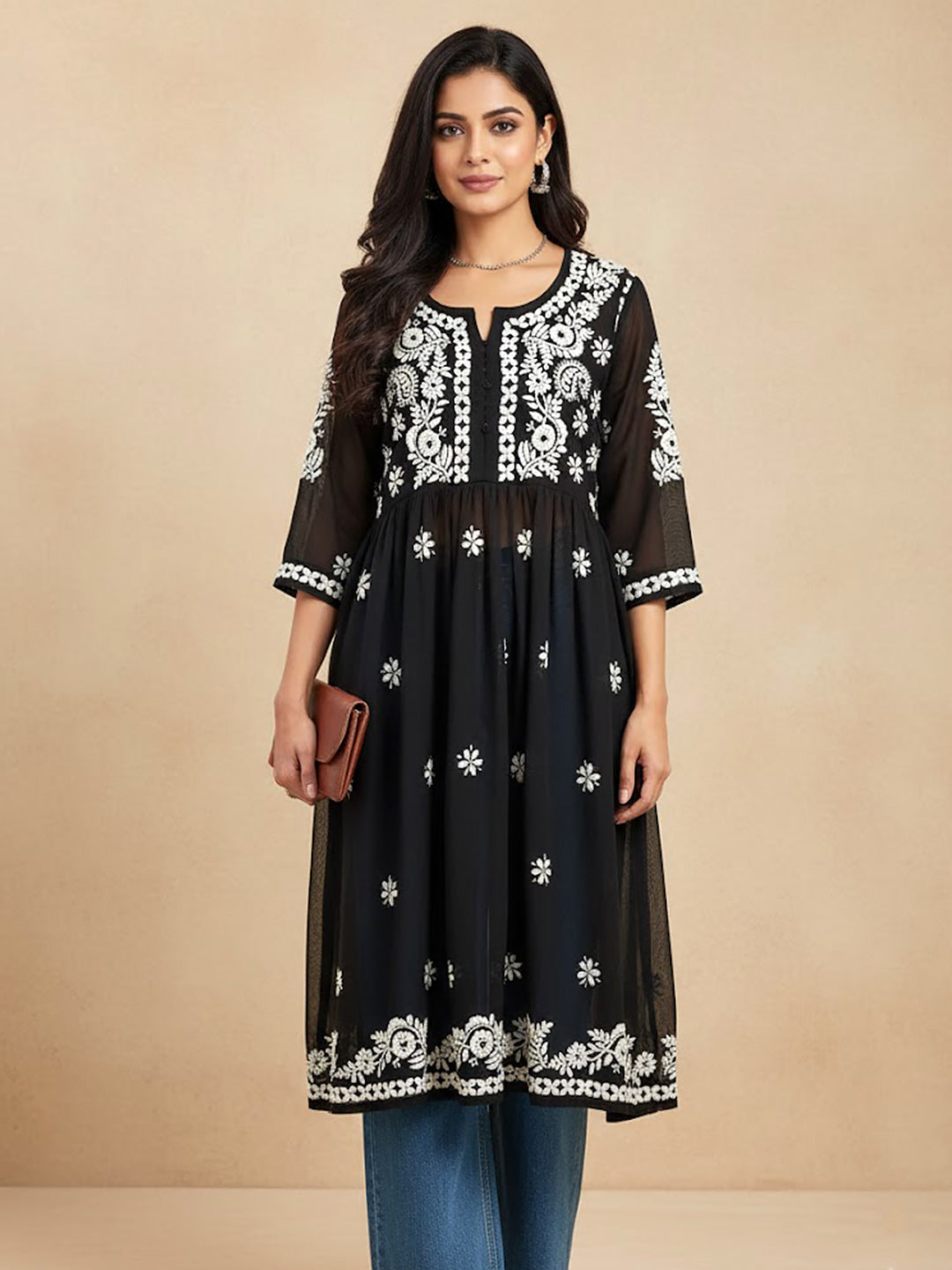 Black Georgette Chikankari Anarkali Kurti