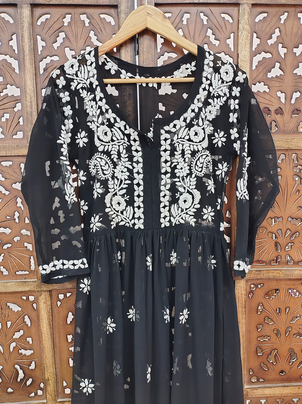 Black Georgette Chikankari Anarkali Kurti