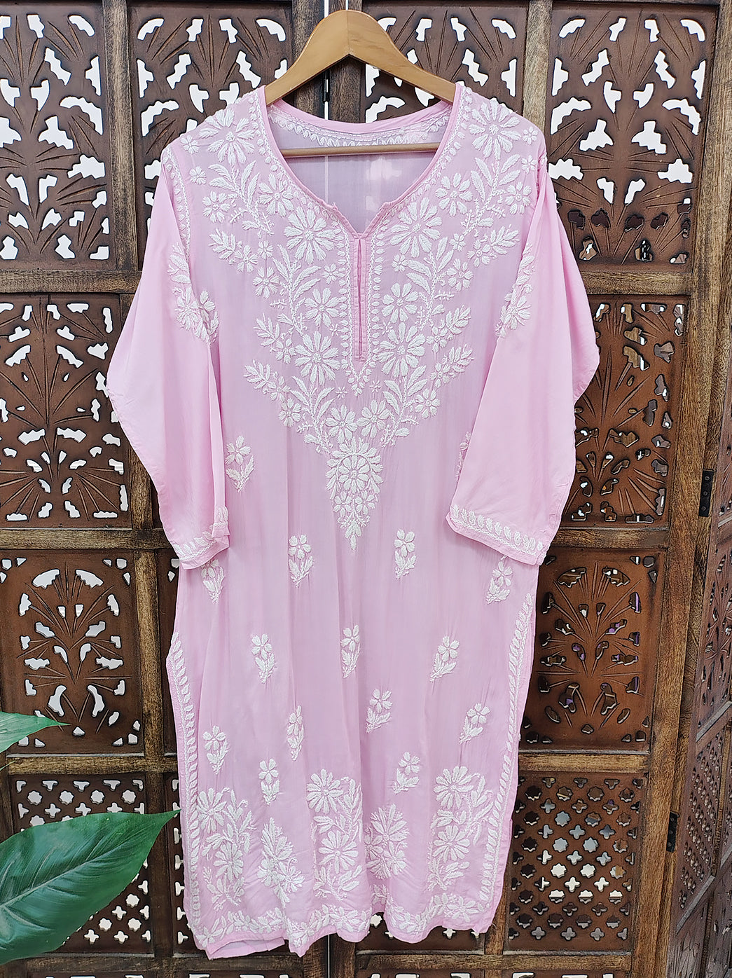 Baby Pink Modal Chikankari Straight Kurti