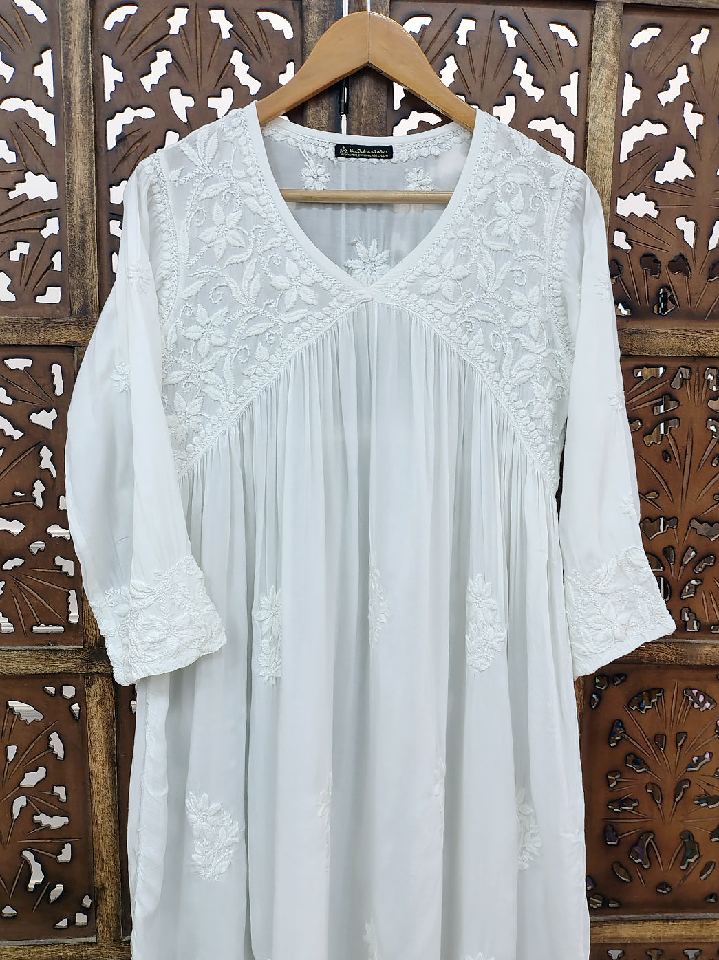 White Muslin Chikankari A-Line Kurti