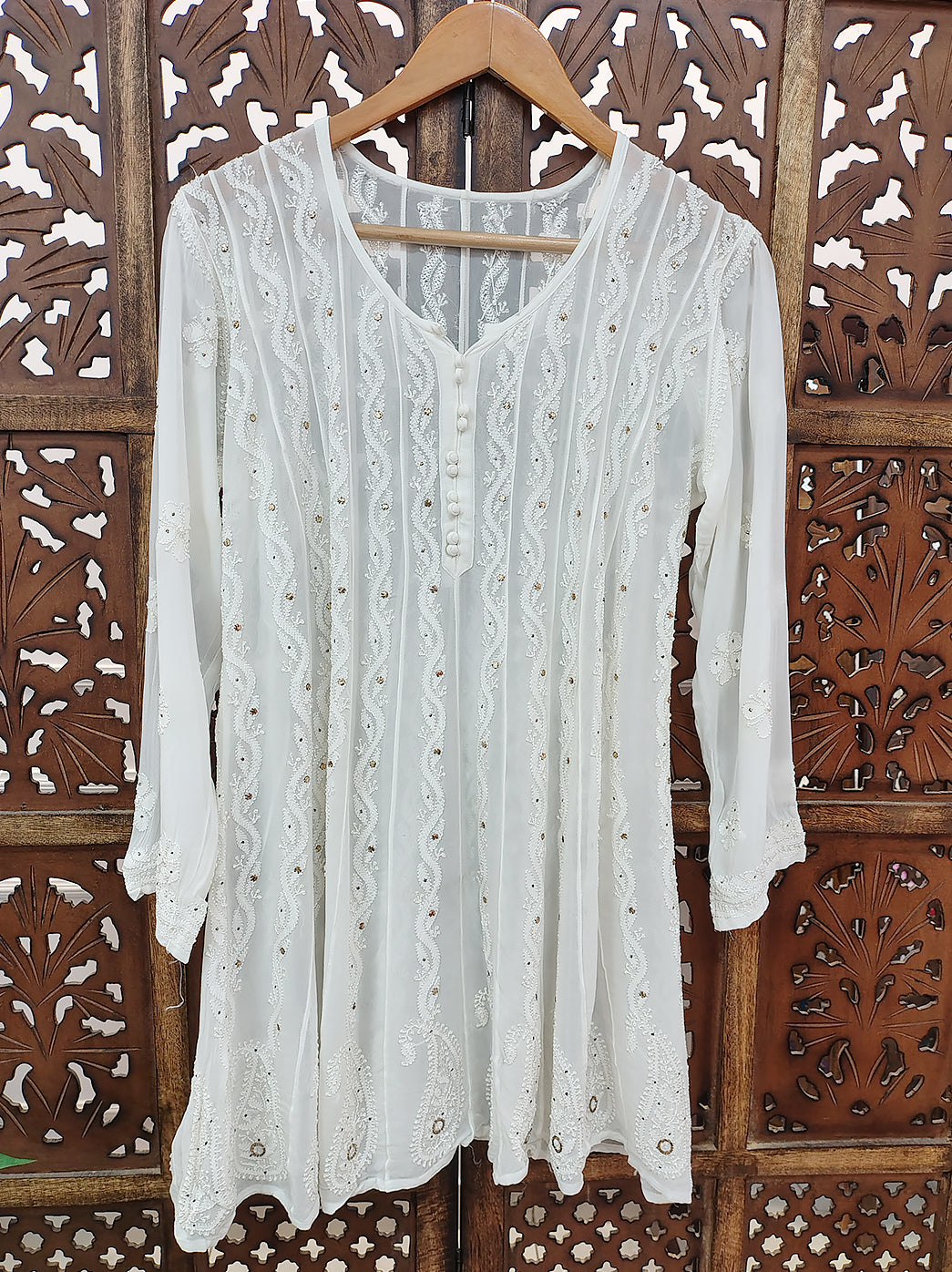 White Viscose Chikankari Short Kurti
