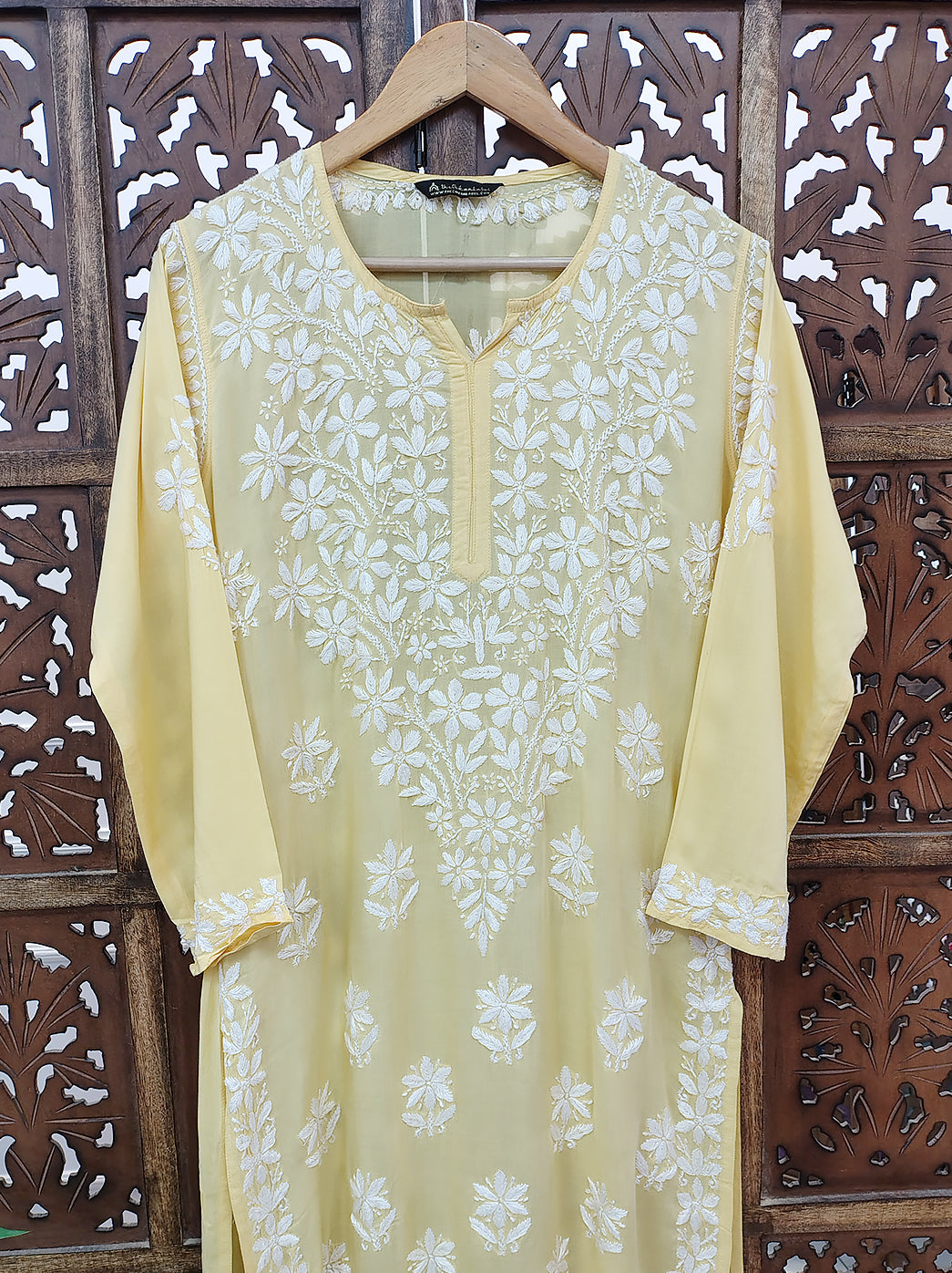 Yellow Modal Chikankari Straight Kurti