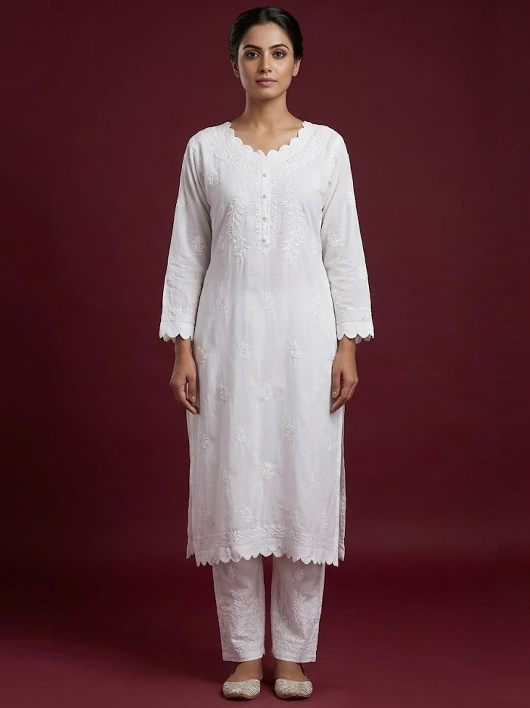White Modal Chikankari Straight Kurti