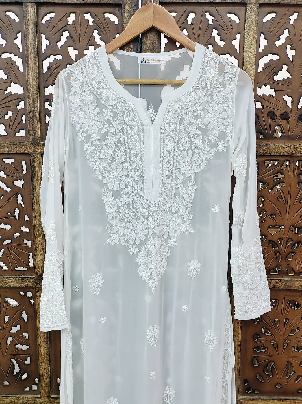 White Viscose Chikankari Straight Kurti