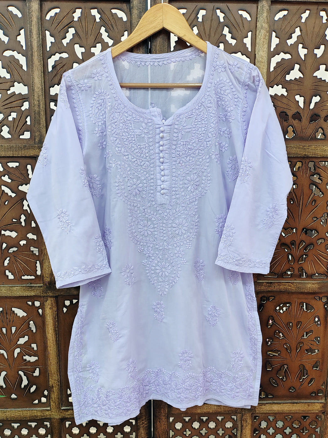Lavender Cotton Chikankari Short Kurti