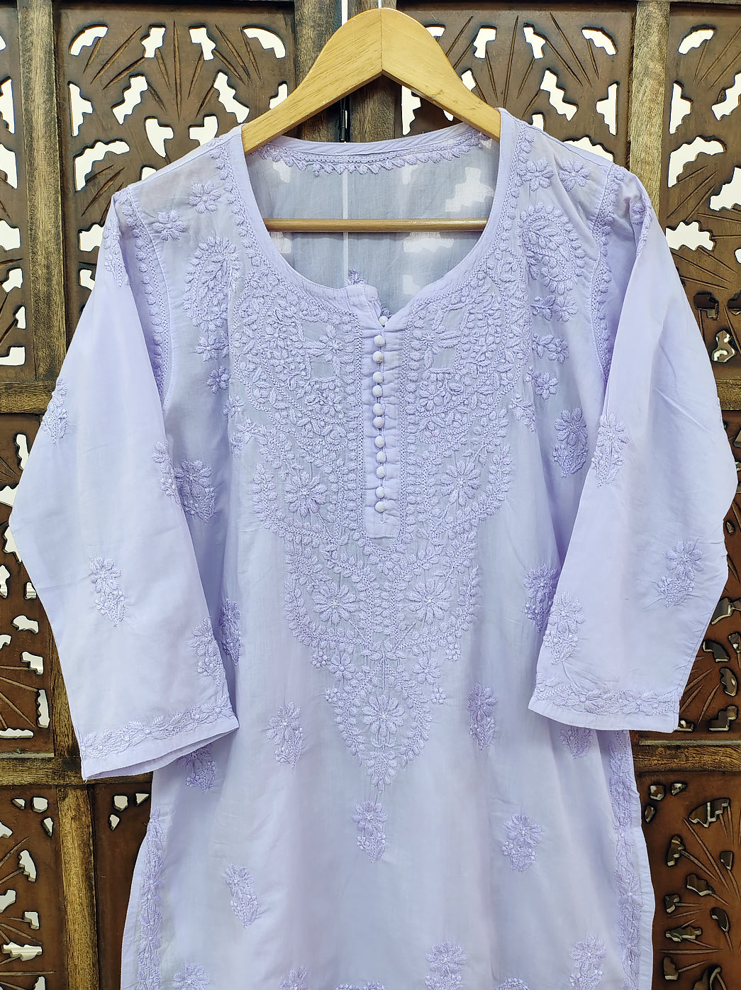 Lavender Cotton Chikankari Short Kurti