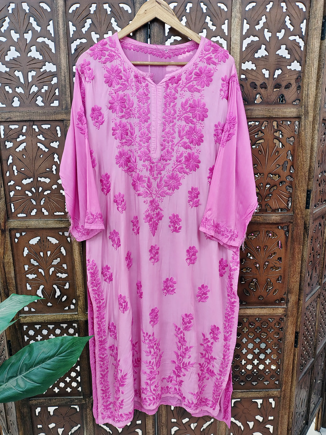 Pink Modal Chikankari Straight Kurti