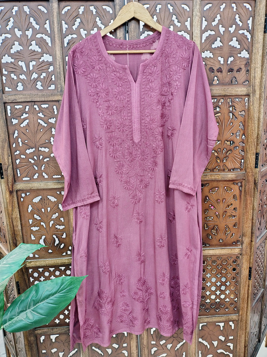 Choco Modal Chikankari Straight Kurti