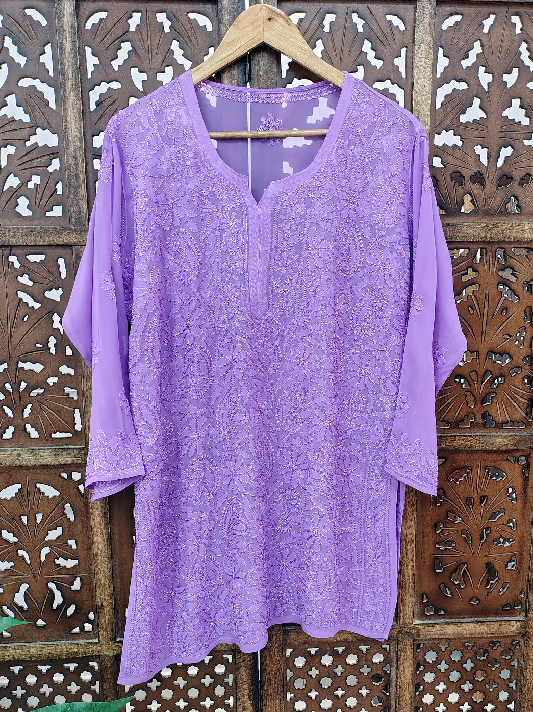 Lavender Viscose Chikankari Short Kurti