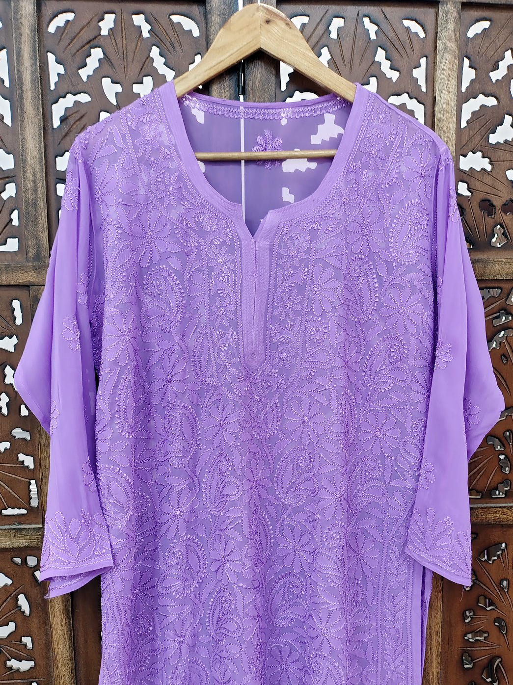 Lavender Viscose Chikankari Short Kurti