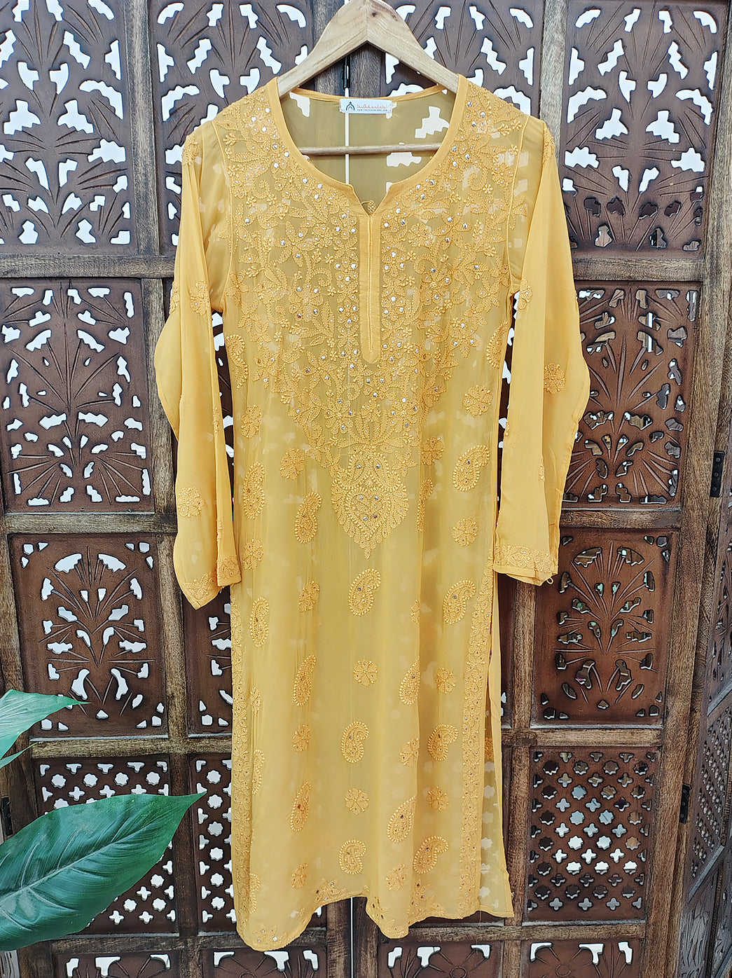 Yellow Viscose Chikankari Straight Kurti