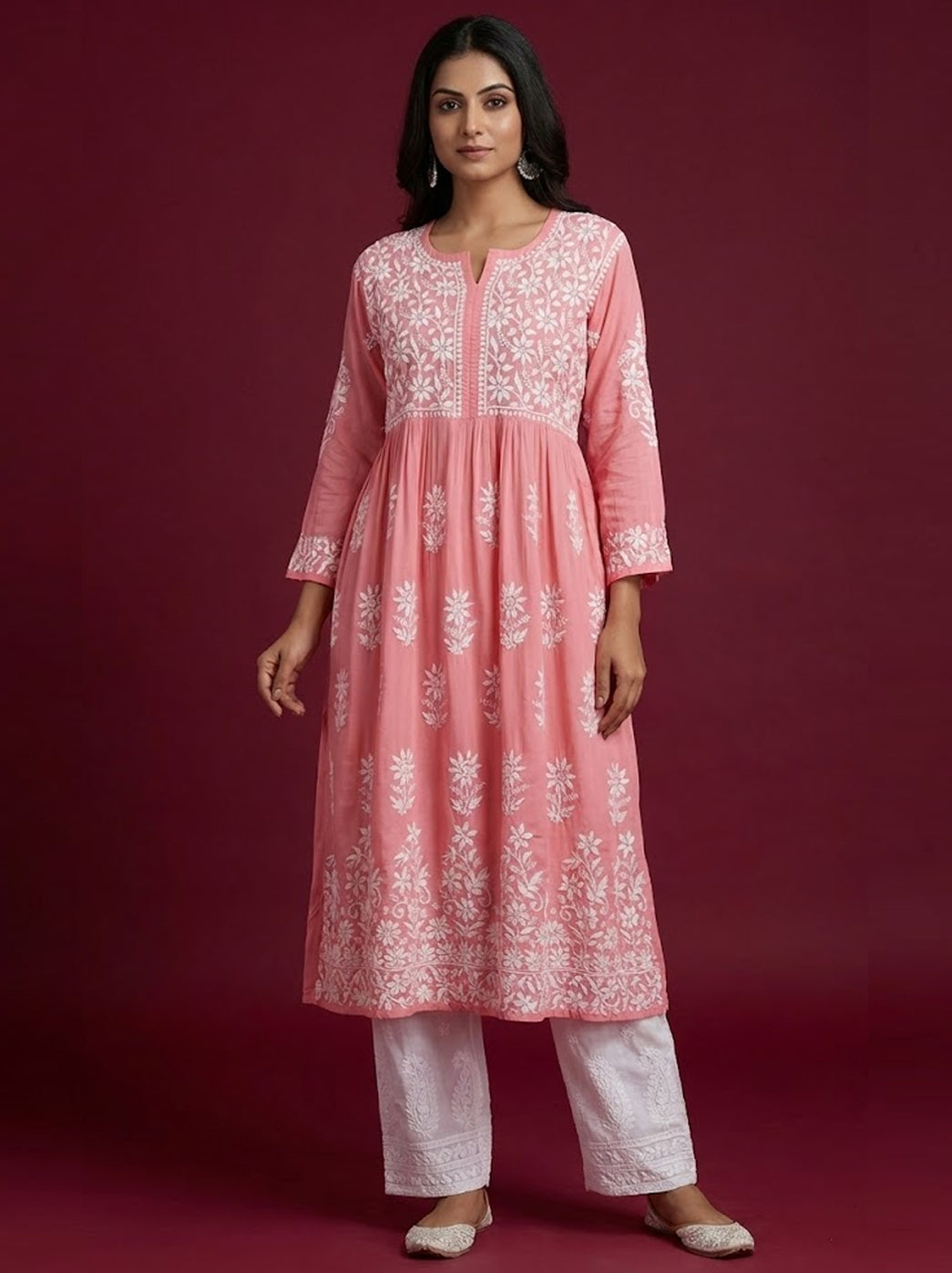Peach Modal Chikankari Anarkali