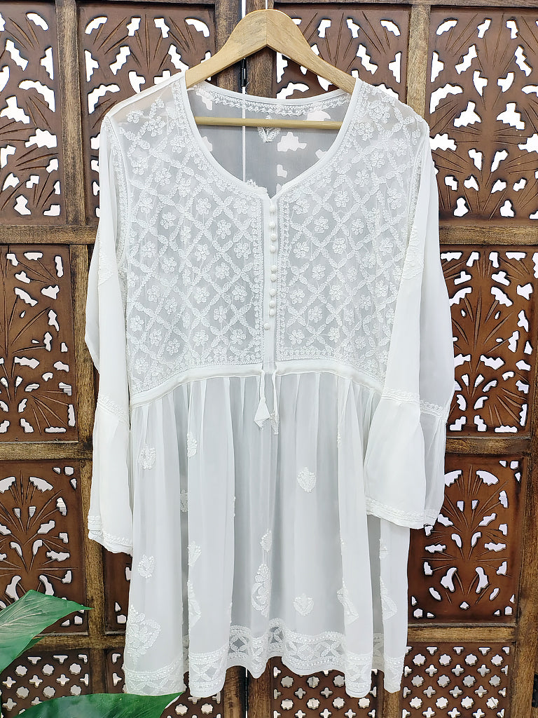 White Viscose Chikankari Peplum Top