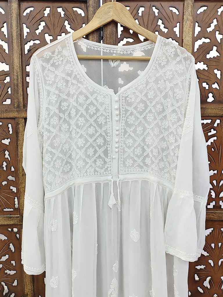 White Viscose Chikankari Peplum Top