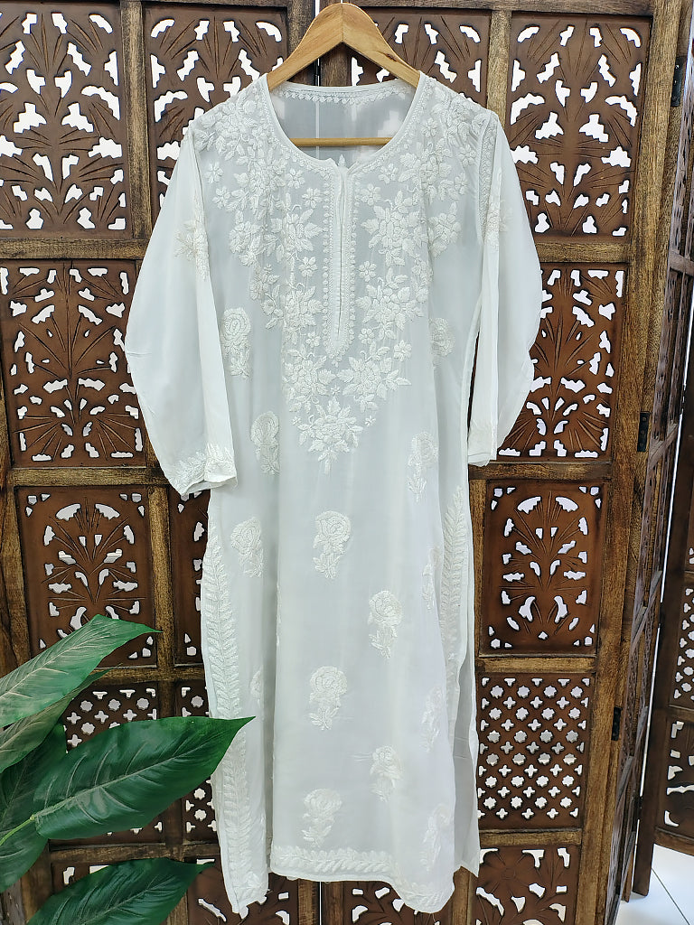White Modal Chikankari Straight Kurti