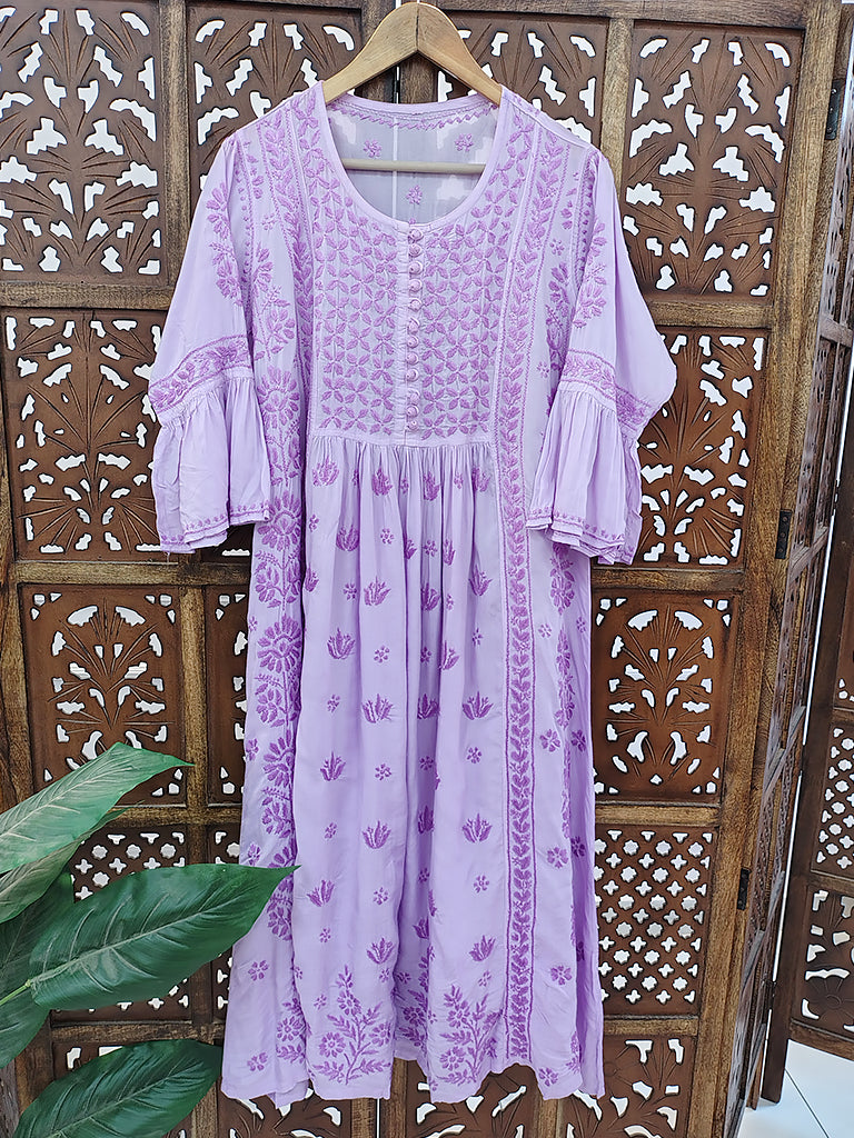 Lavender Modal Chikankari A-Line Kurti