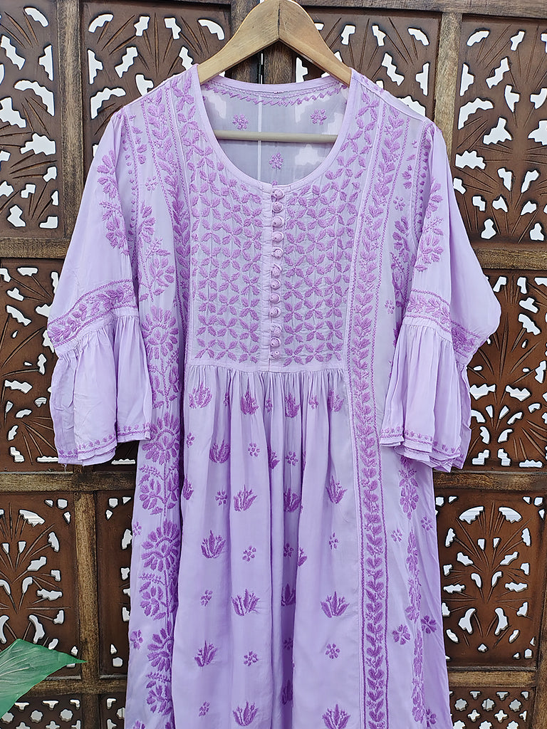 Lavender Modal Chikankari A-Line Kurti