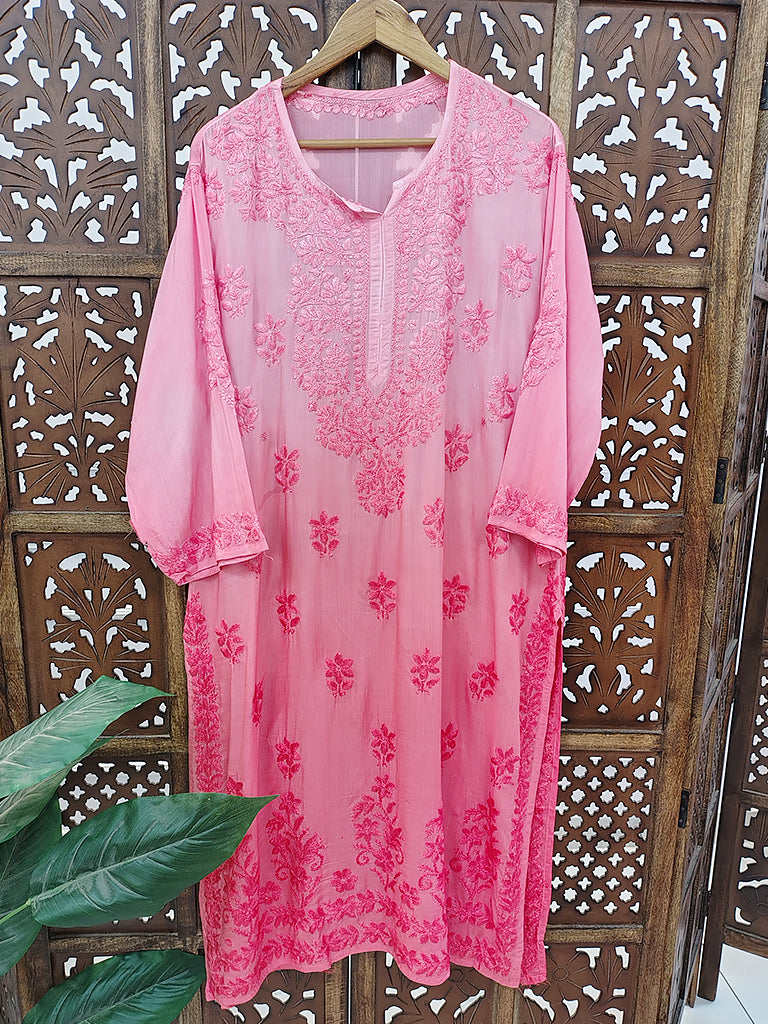 Peach Modal Chikankari Straight Kurti