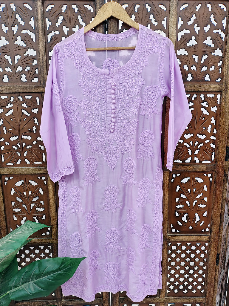 Lavender Gulaab Muslin Chikankari Straight Kurti