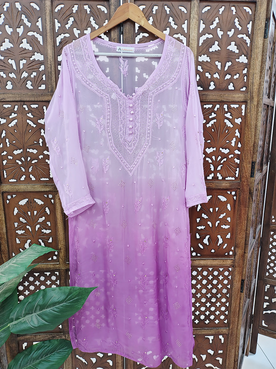 Lilac Viscose Chikankari Straight Kurti
