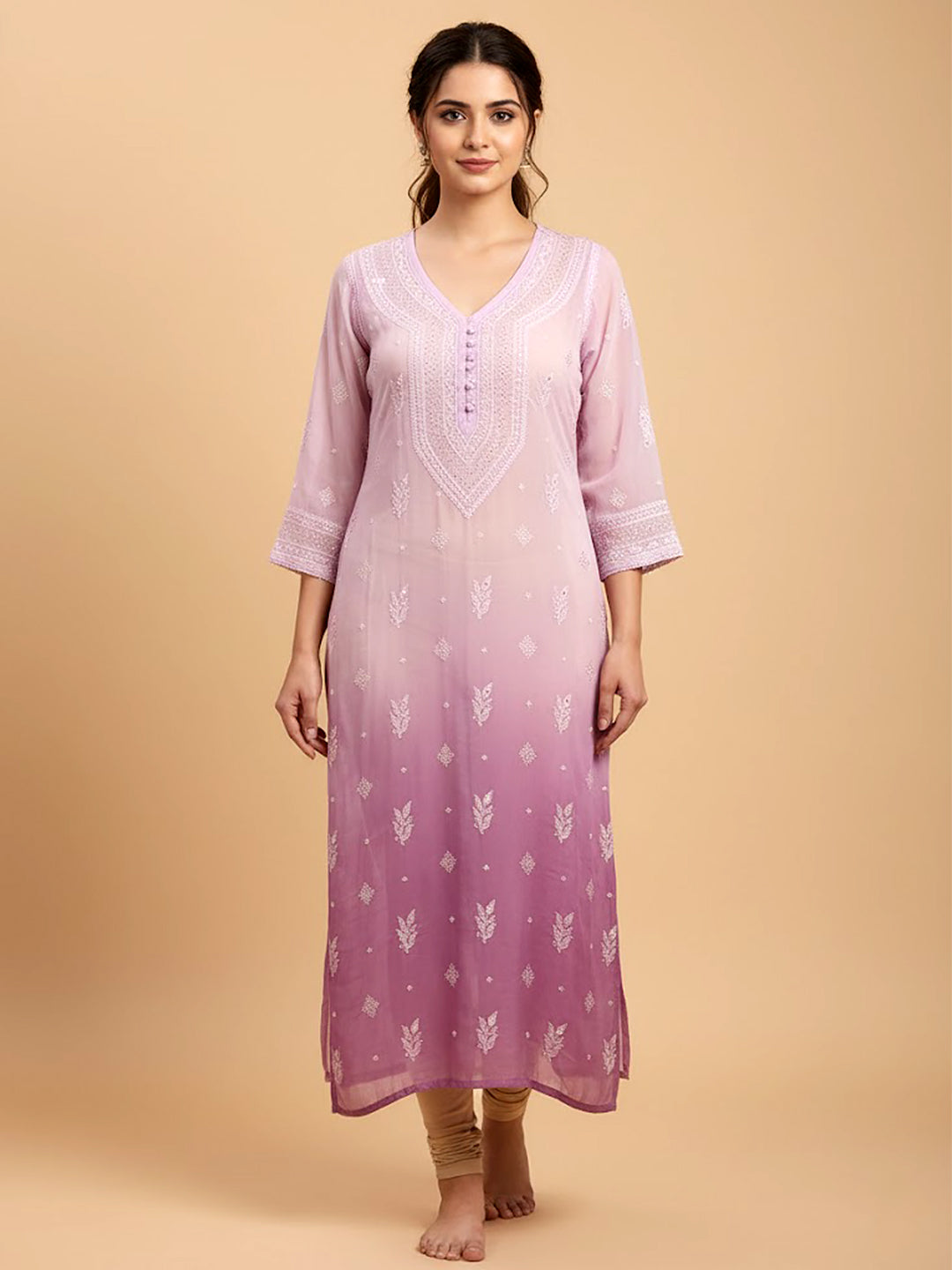 Lilac Viscose Chikankari Straight Kurti