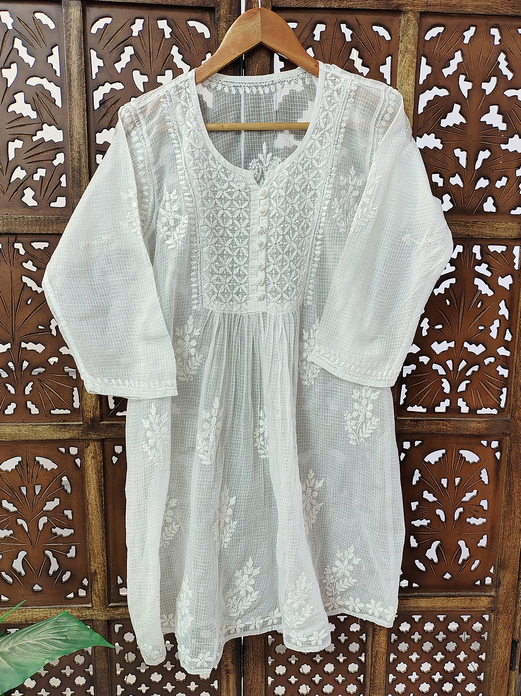 White Kota Cotton Chikankari Short Top