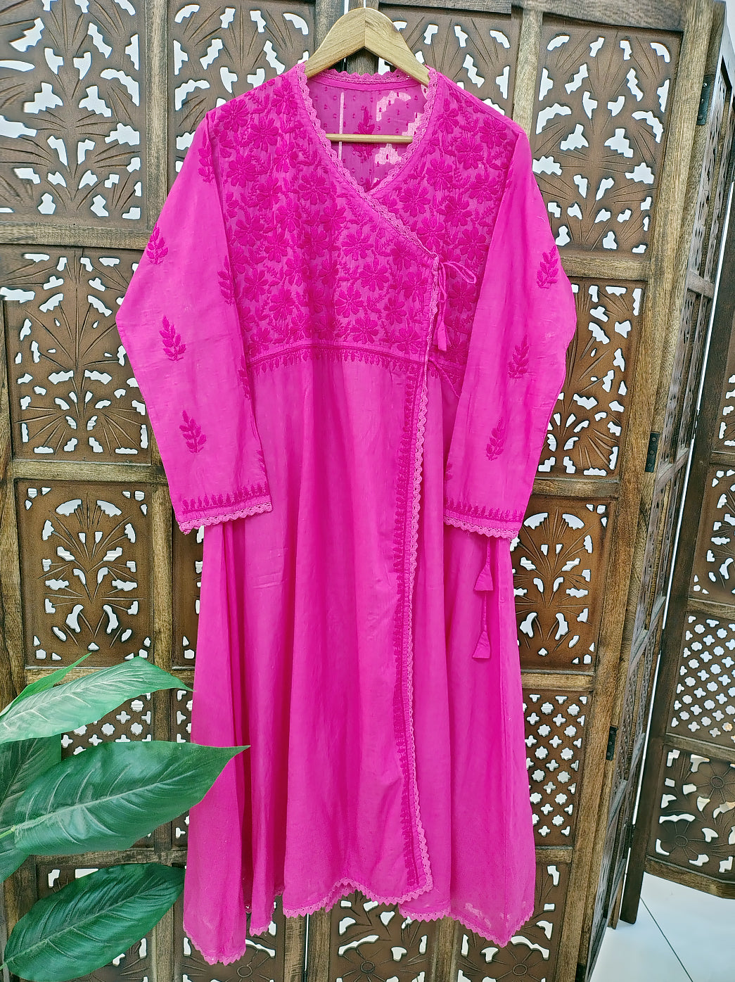 Pink Cotton Chikankari Angrakha