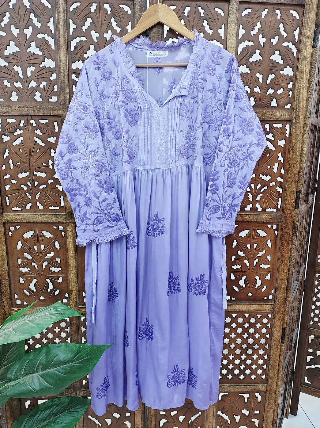 Lavender Modal Chikankari A-Line Kurti