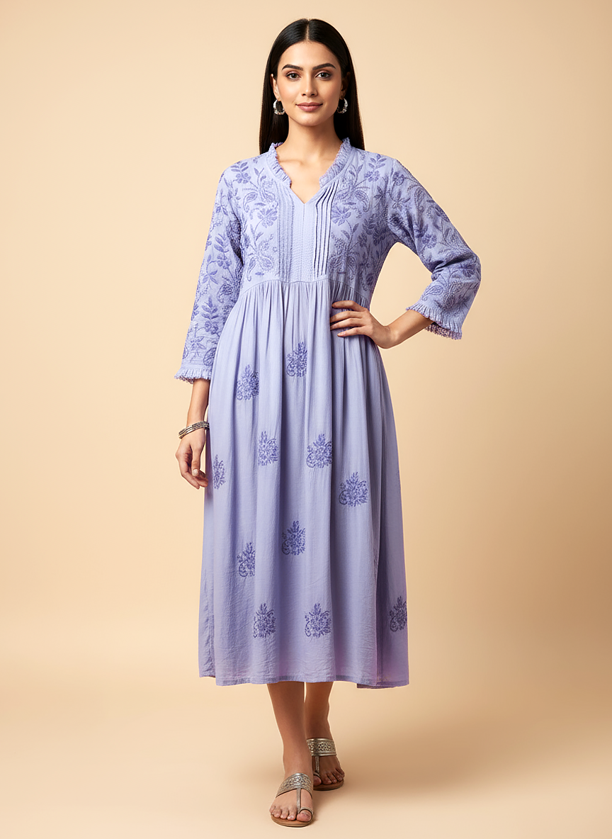 Lavender Modal Chikankari A-Line Kurti