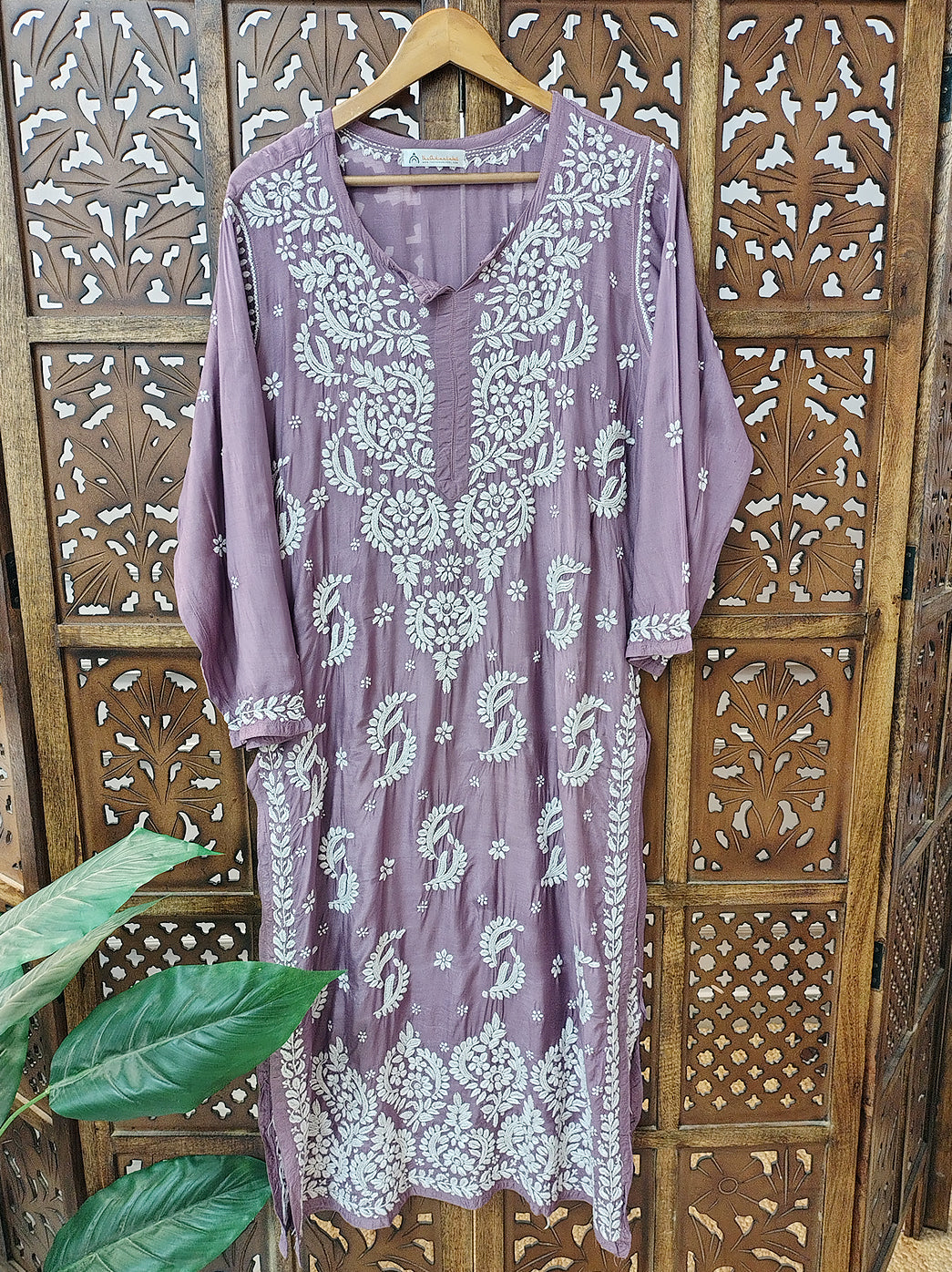 Mauve Muslin Chikankari Straight Kurti