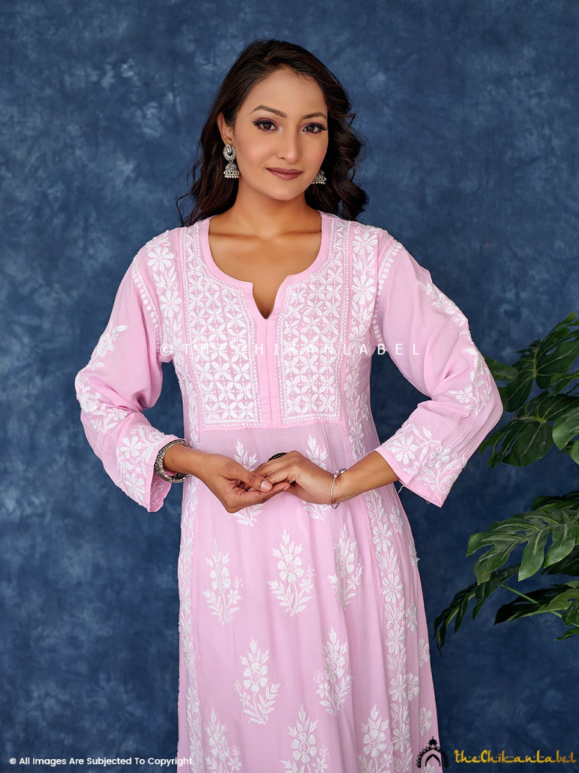 Baby Pink Modal Chikankari Anarkali Kurta ,Chikankari Anarkali Kurta In modal fabric For Woman