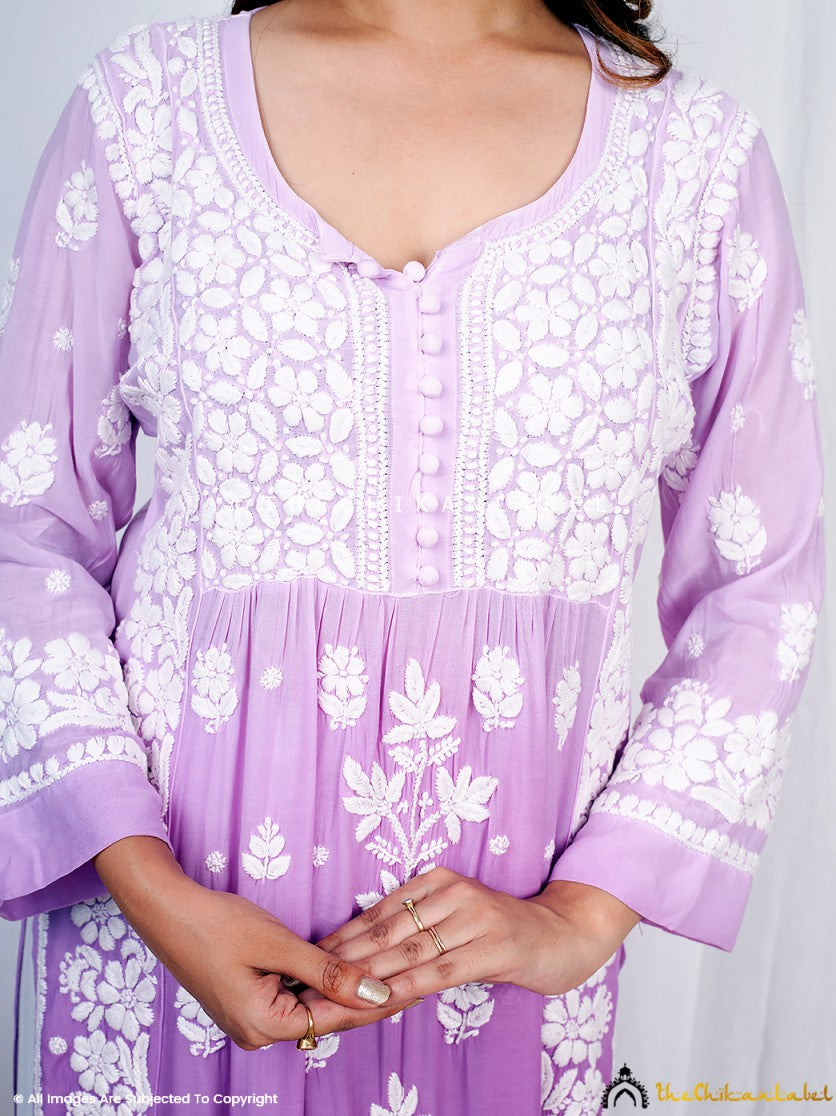 Lavender Vidhi Muslin Chikankari Straight Kurti