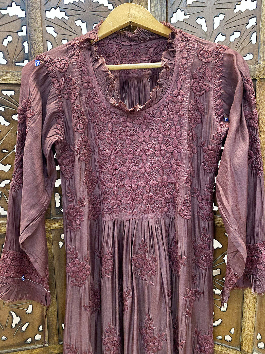 Choco Muslin Chikankari A-Line Kurti