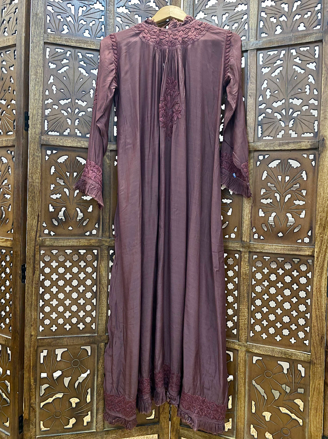 Choco Muslin Chikankari A-Line Kurti