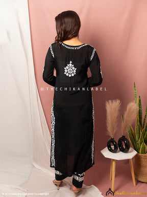 Black Nima Muslin Chikankari Straight Kurti